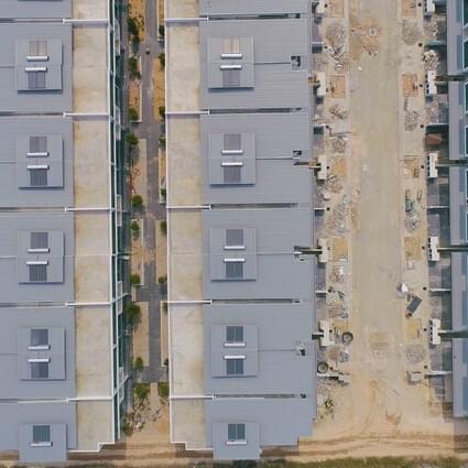 Houses with solar water heater system on rooftop