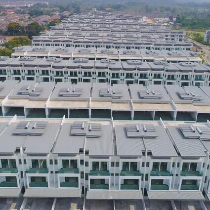 Terrace houses with solar panel