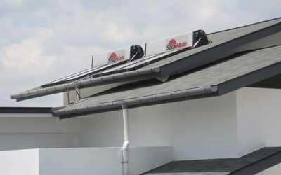 Solarmate solar hot water system panels on rooftop